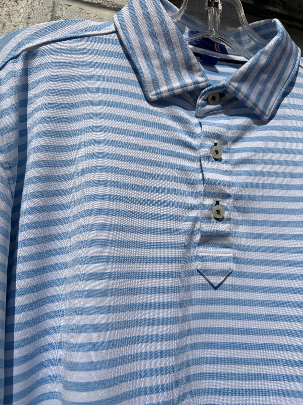 Stitch short sleeve polo shirt Damon stripe blue white M/L